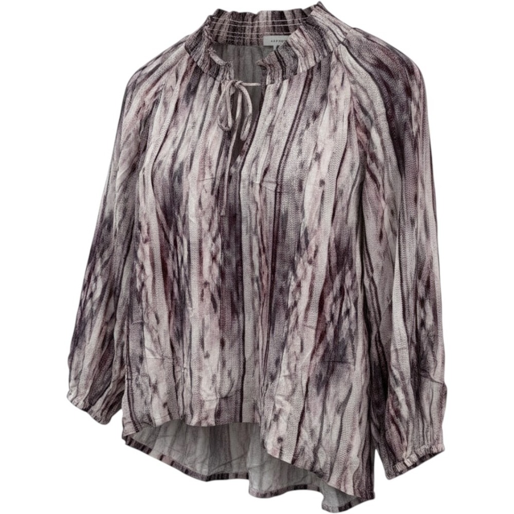 Tart Womens Blouse Medium Purple Abstract Ikat Smocked Neck Boho Blouse